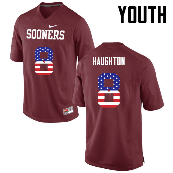 Youth Oklahoma Sooners #8 Kahlil Haughton College Football USA Flag Fashion Jerseys-Crimson - Click Image to Close